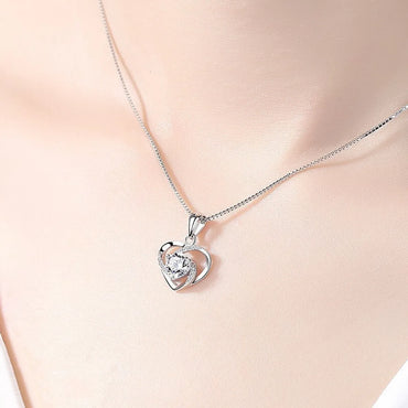 Simple Style Heart Shape Sterling Silver Inlay Artificial Gemstones Pendant Necklace