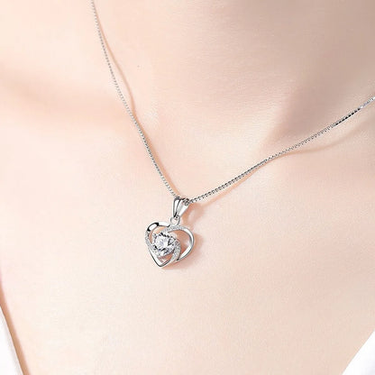 Simple Style Heart Shape Sterling Silver Inlay Artificial Gemstones Pendant Necklace