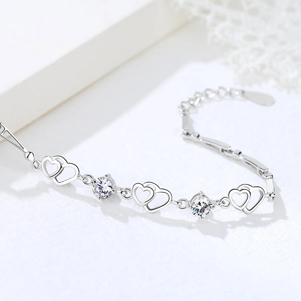 Simple Style Heart Shape Sterling Silver Inlay Zircon Bracelets