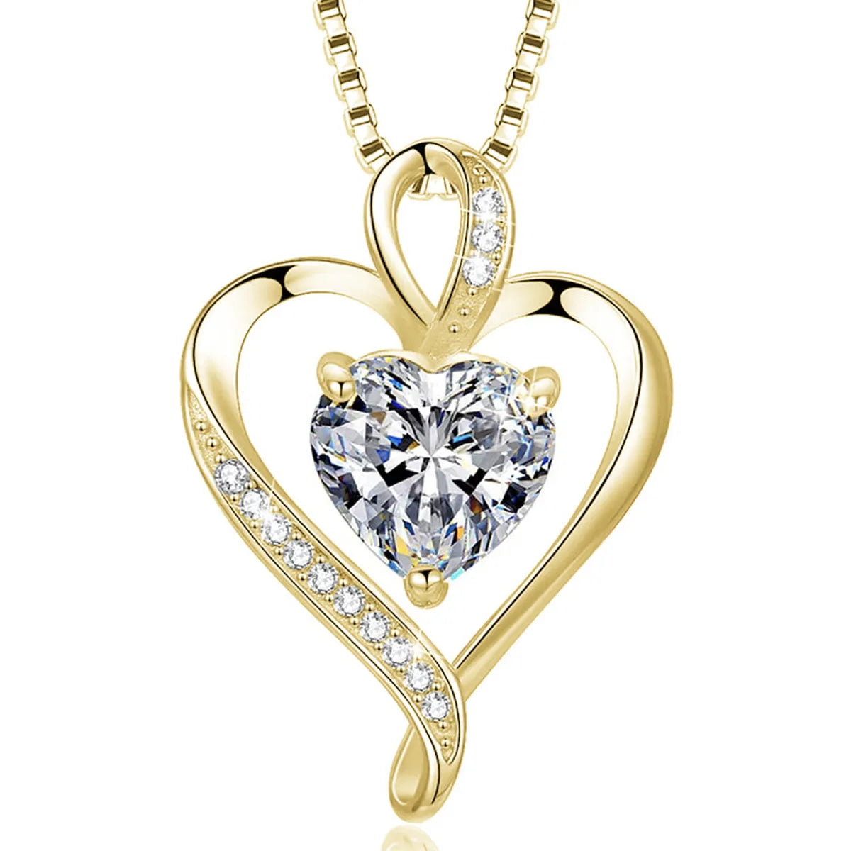 Simple Style Heart Shape Sterling Silver Inlay Zircon Charms Pendant Necklace