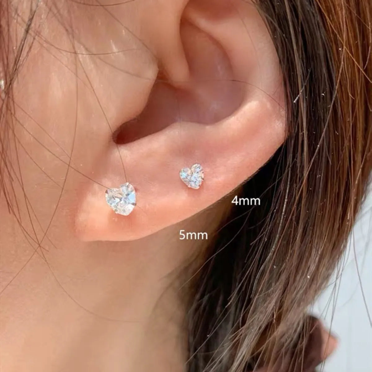 Simple Style Heart Shape Sterling Silver Inlay Zircon Ear Studs 1 Pair