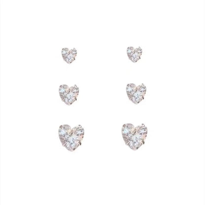 Simple Style Heart Shape Sterling Silver Inlay Zircon Ear Studs 1 Pair