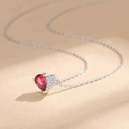 Simple Style Heart Shape Sterling Silver Inlay Zircon Pendant Necklace