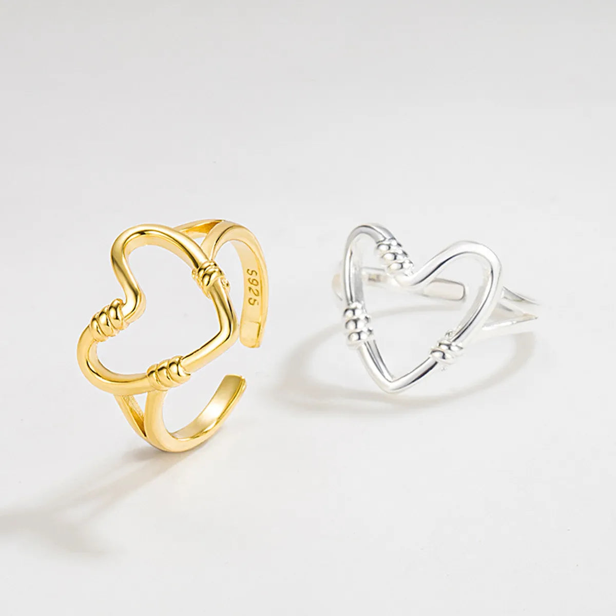 Simple Style Heart Shape Sterling Silver Open Rings In Bulk