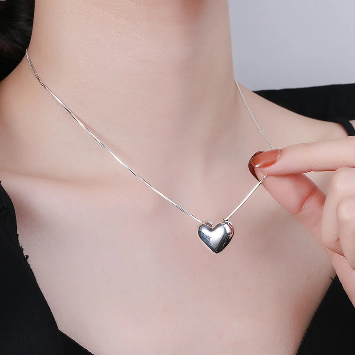 Simple Style Heart Shape Sterling Silver Pendant Necklace