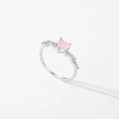 Simple Style Heart Shape Sterling Silver Plating Inlay Crystal Rhodium Plated Rings