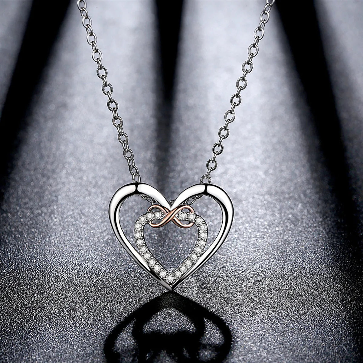 Simple Style Heart Shape Sterling Silver Plating Inlay Rhinestones Gold Plated Pendant Necklace