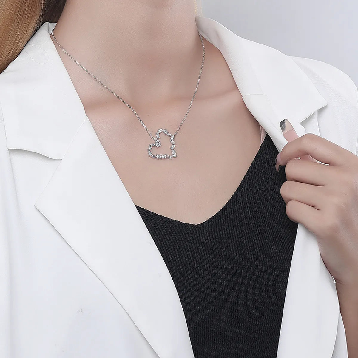 Simple Style Heart Shape Sterling Silver Plating Inlay Zircon Pendant Necklace