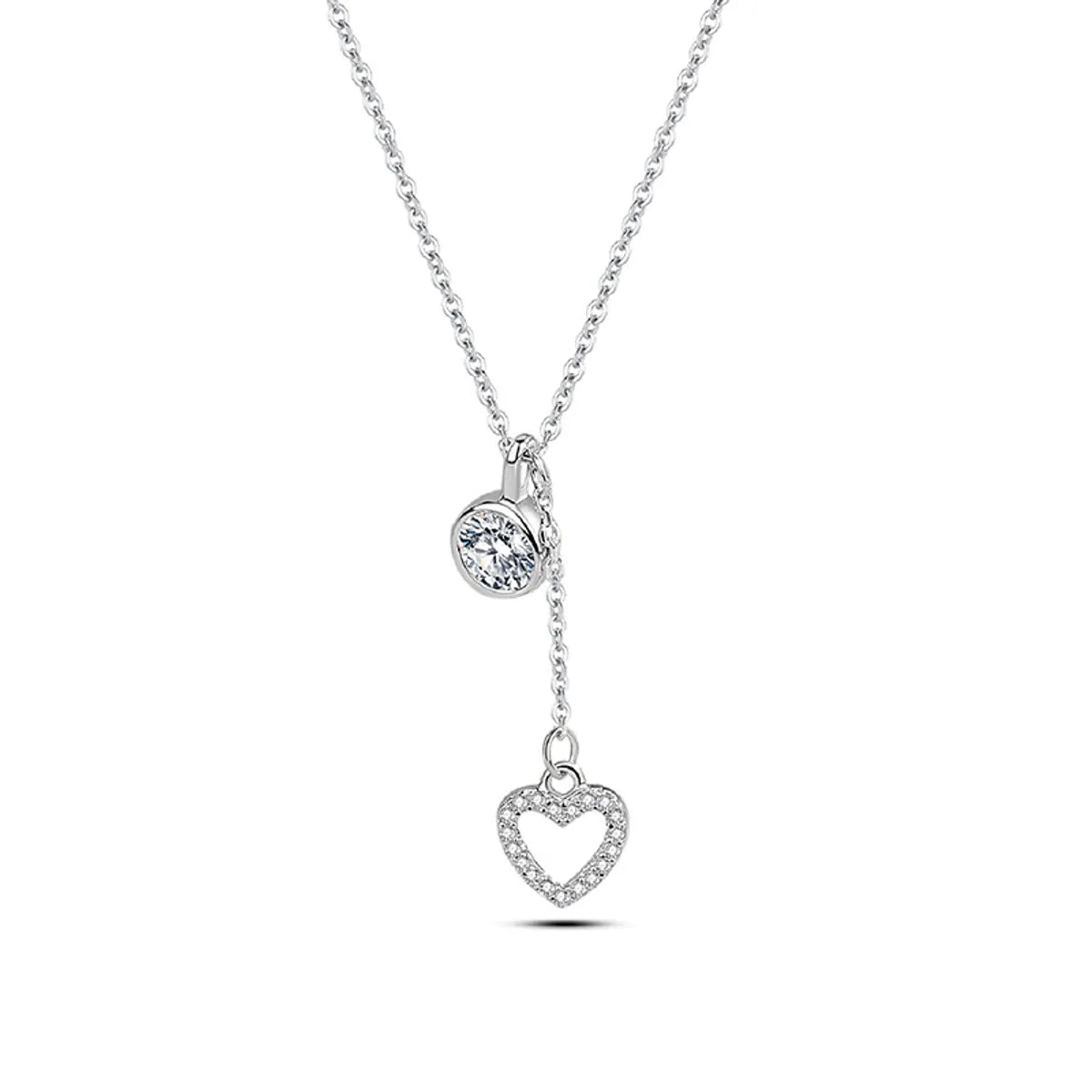 Simple Style Heart Shape Sterling Silver Plating Inlay Zircon Pendant Necklace