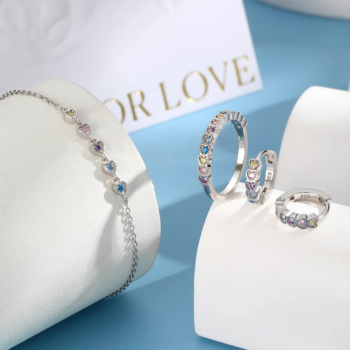 Simple Style Heart Shape Sterling Silver Plating Inlay Zircon White Gold Plated Girl's Rings Earrings Jewelry Set