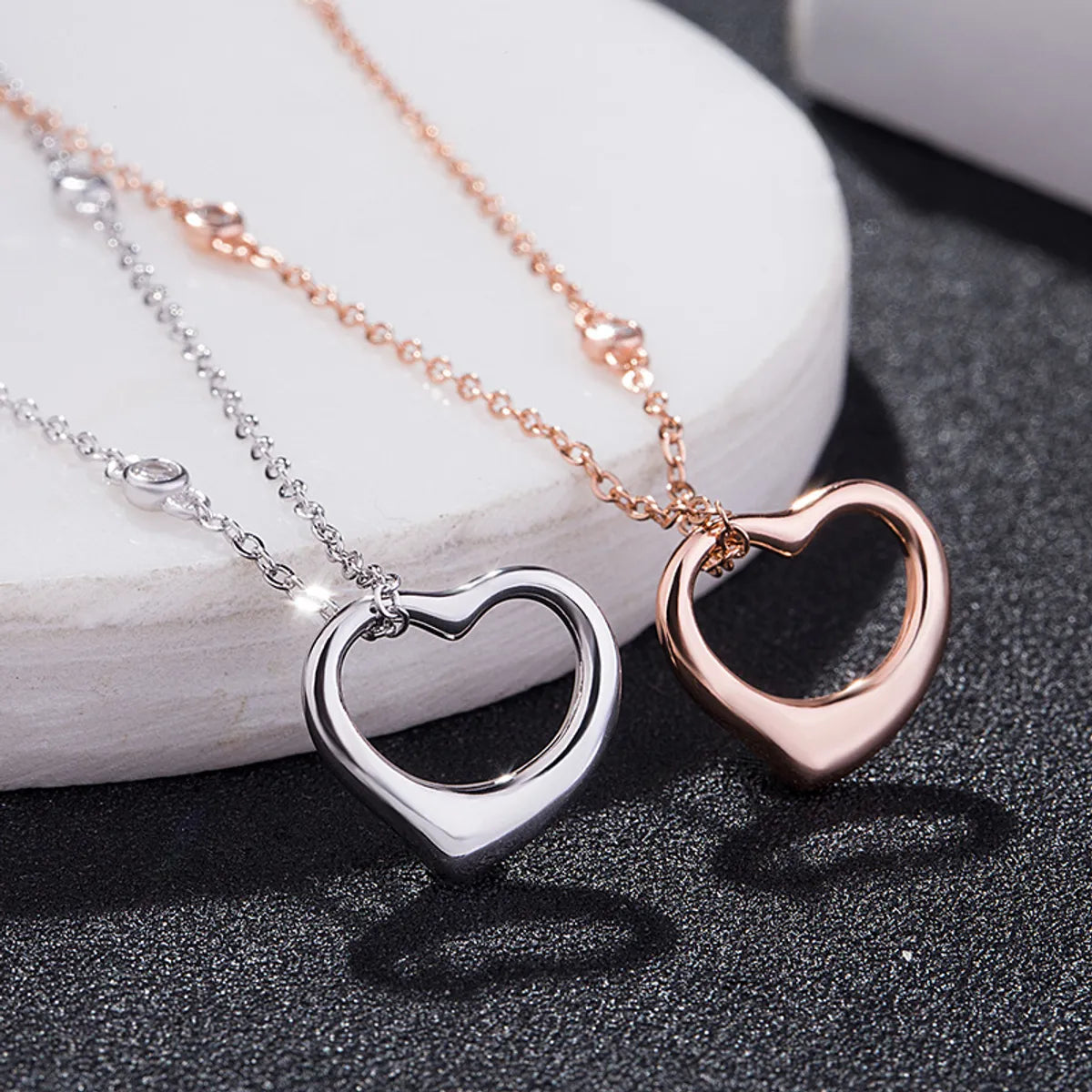 Simple Style Heart Shape Sterling Silver Plating Pendant Necklace