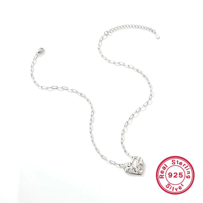 Simple Style Heart Shape Sterling Silver Plating White Gold Plated Pendant Necklace