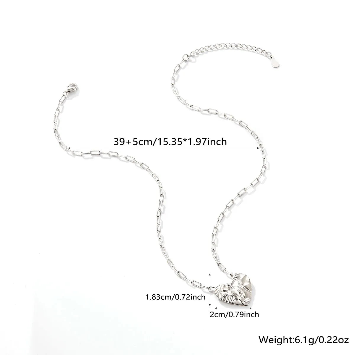 Simple Style Heart Shape Sterling Silver Plating White Gold Plated Pendant Necklace