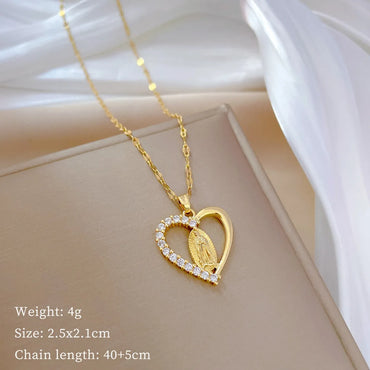 Simple Style Heart Shape Titanium Steel Copper Plating Inlay Artificial Gemstones Pendant Necklace