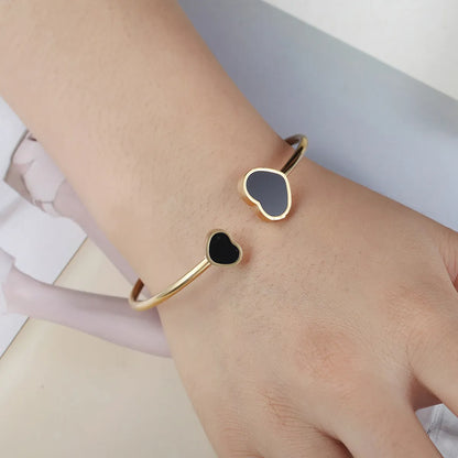 Simple Style Heart Shape Titanium Steel Inlay Agate Shell Bangle