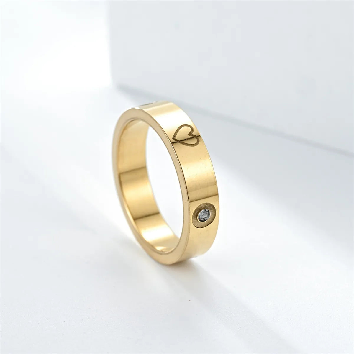 Simple Style Heart Shape Titanium Steel Inlay Rhinestones Couple Rings