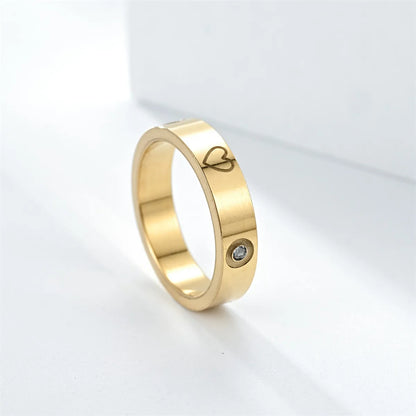 Simple Style Heart Shape Titanium Steel Inlay Rhinestones Couple Rings