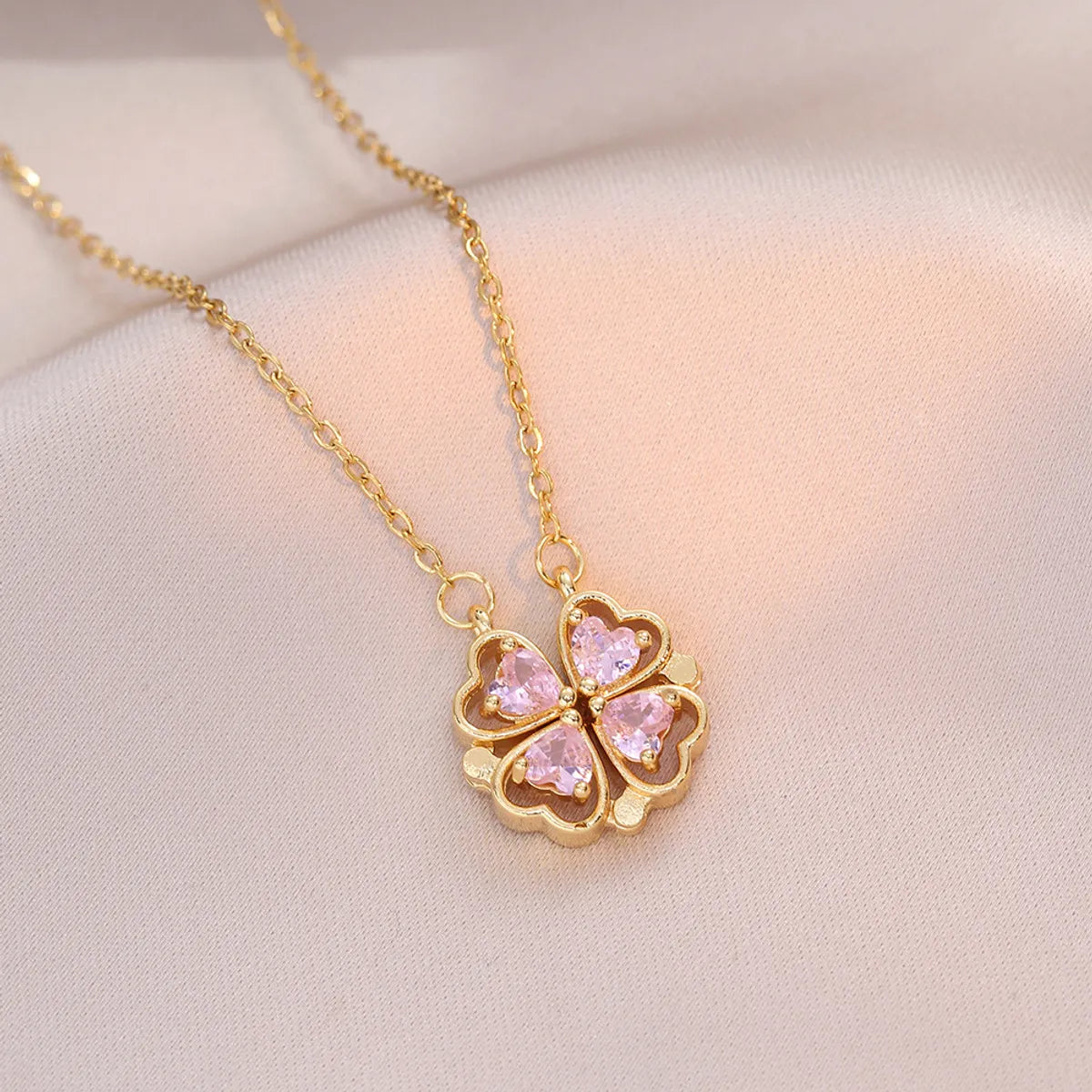 Simple Style Heart Shape Titanium Steel Inlay Rhinestones Women'S Pendant Necklace