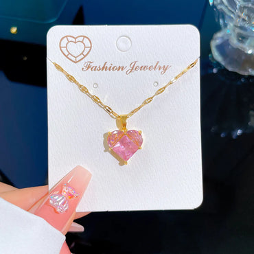 Simple Style Heart Shape Titanium Steel Copper Inlay Zircon Necklace