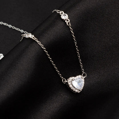 Simple Style Heart Shape Titanium Steel Inlay Zircon Pendant Necklace