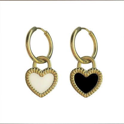 Simple Style Heart Shape Titanium Steel Patchwork Drop Earrings