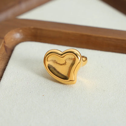 Wholesale Jewelry Simple Style Heart Shape Titanium Steel 18K Gold Plated Plating Rings