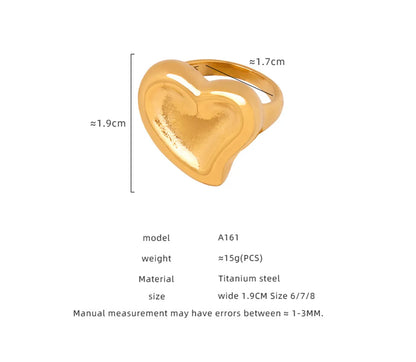 Wholesale Jewelry Simple Style Heart Shape Titanium Steel 18K Gold Plated Plating Rings