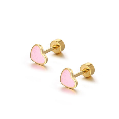 Simple Style Heart Shape Titanium Steel Plating Ear Studs 1 Piece