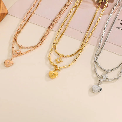 Simple Style Heart Shape Titanium Steel Plating Gold Plated Necklace