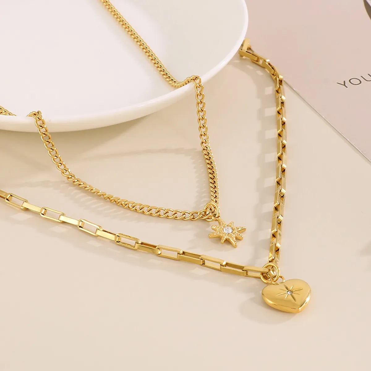 Simple Style Heart Shape Titanium Steel Plating Gold Plated Necklace