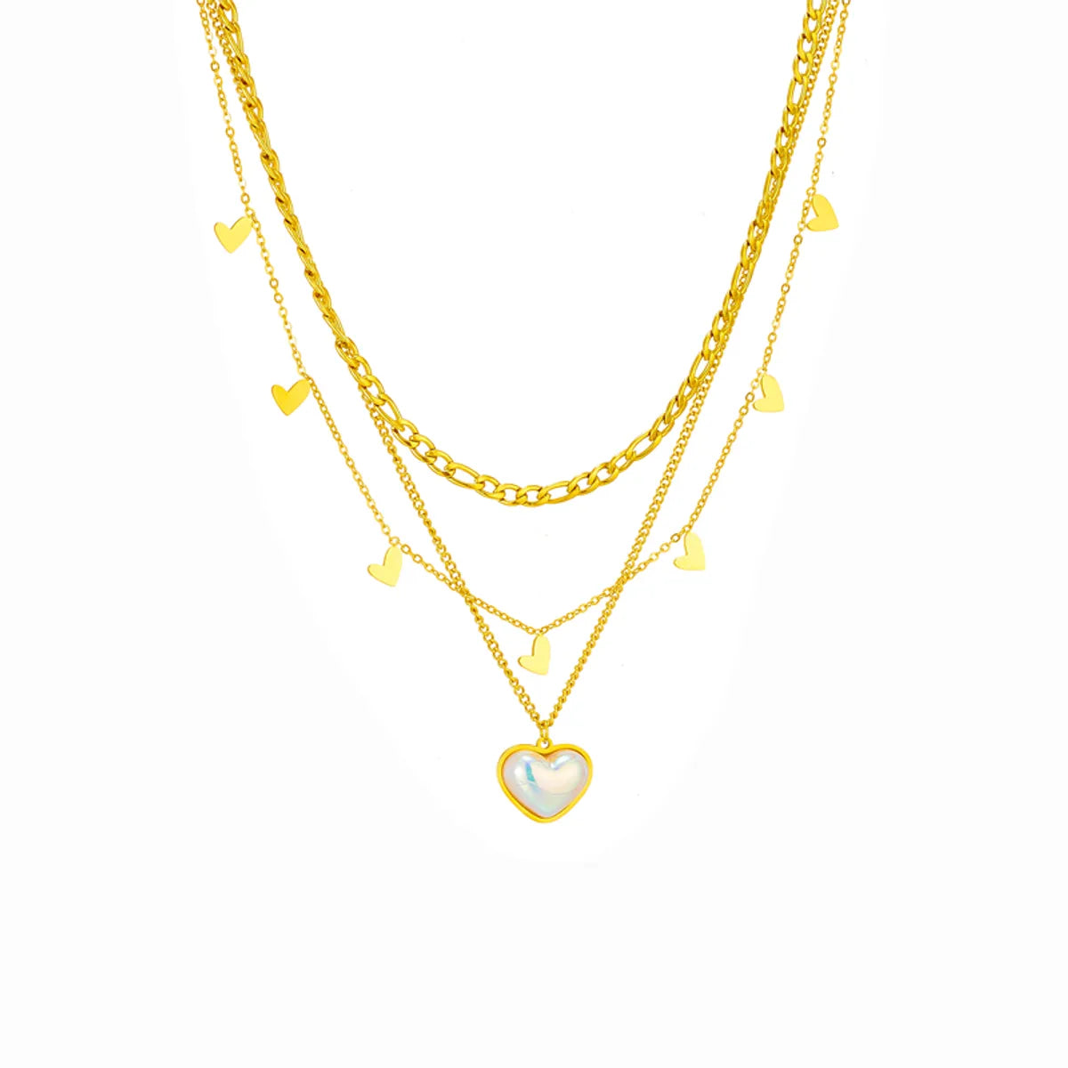 Simple Style Heart Shape Titanium Steel Plating Inlay Pearl 18k Gold Plated Layered Necklaces