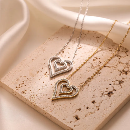 Simple Style Heart Shape Titanium Steel Plating Inlay Zircon 18k Gold Plated Pendant Necklace