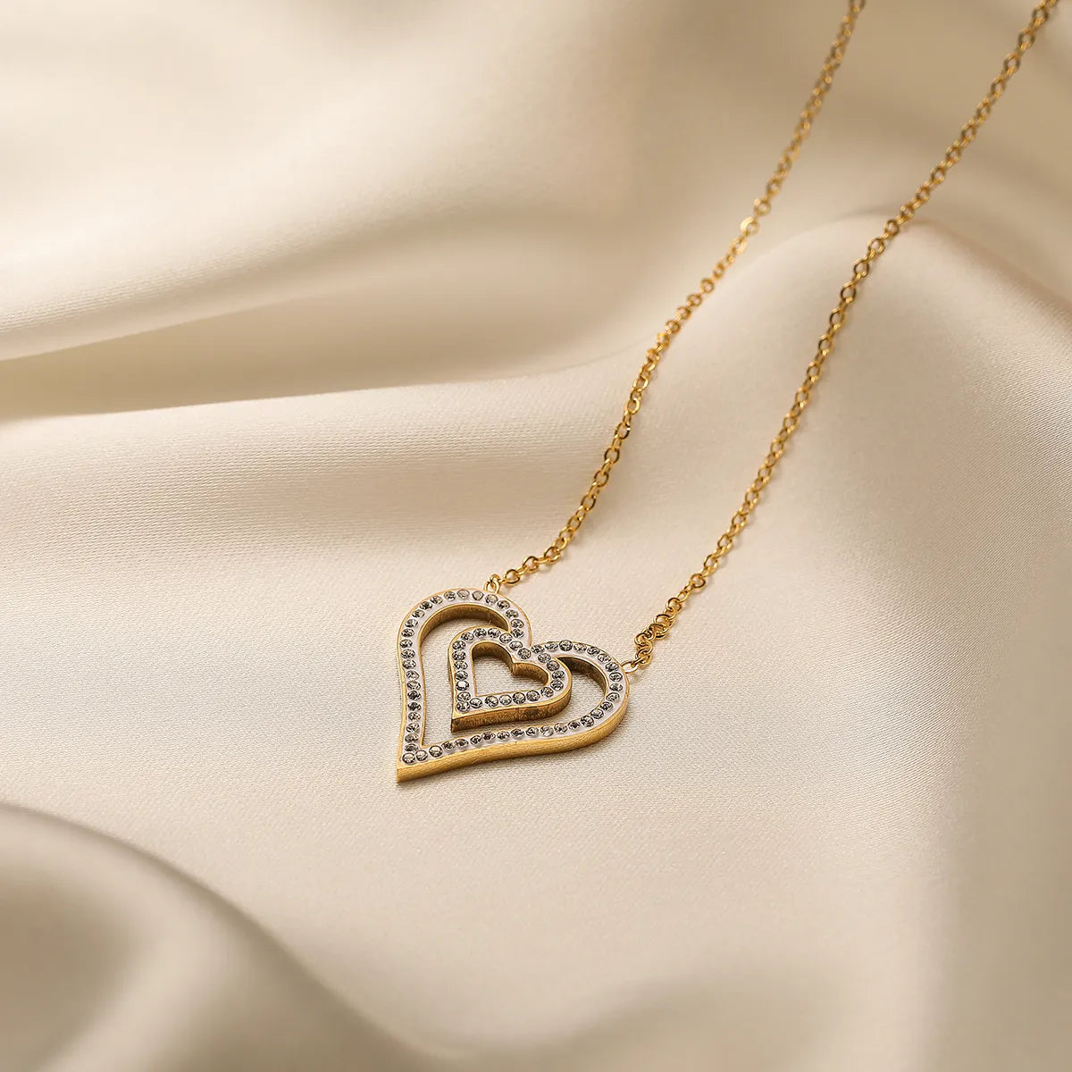 Simple Style Heart Shape Titanium Steel Plating Inlay Zircon 18k Gold Plated Pendant Necklace