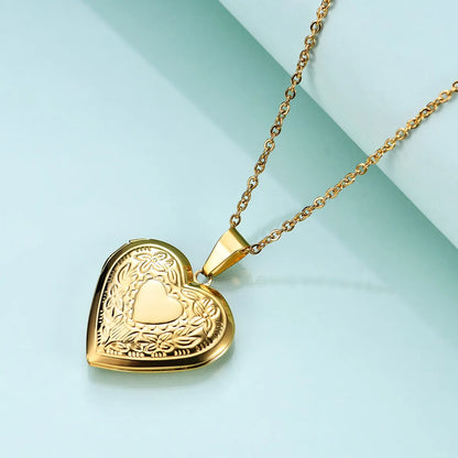 Simple Style Heart Shape Titanium Steel Plating Metal Necklace