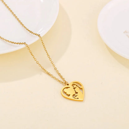 Simple Style Heart Shape Titanium Steel Plating Pendant Necklace