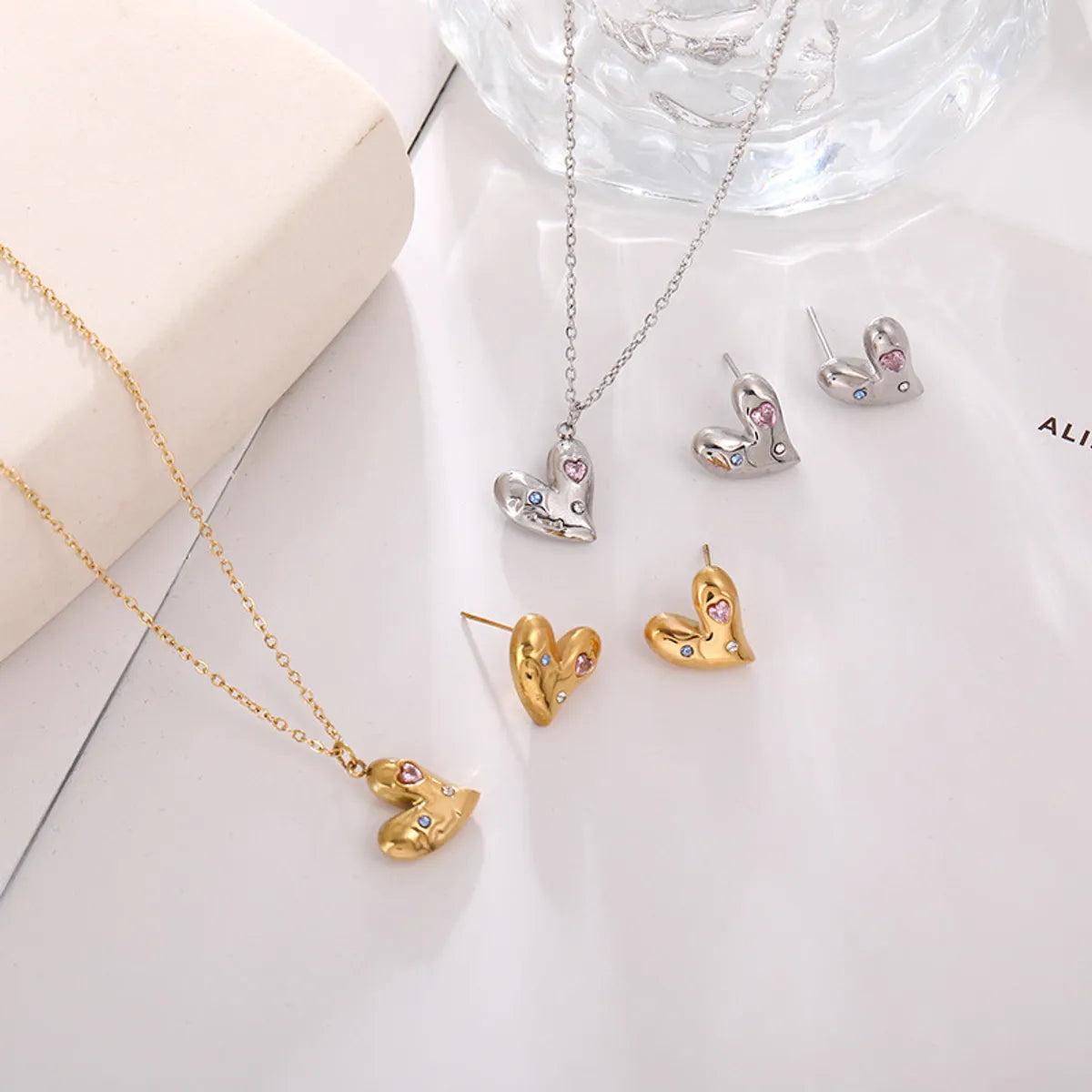 Simple Style Heart Shape Titanium Steel Plating Women'S Jewelry Set