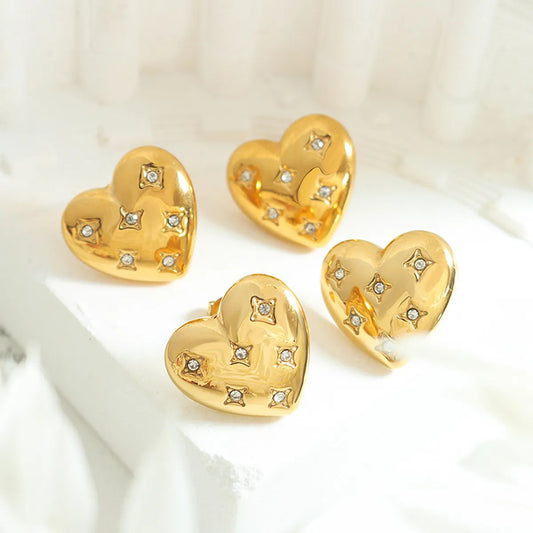 Simple Style Heart Shape Titanium Steel Plating Zircon Earrings 1 Pair