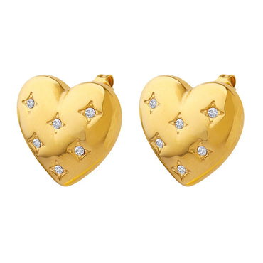 Simple Style Heart Shape Titanium Steel Plating Zircon Earrings 1 Pair