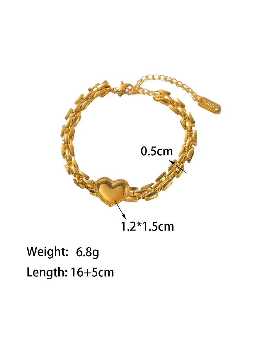 Simple Style Heart Shape Titanium Steel Polishing Plating 18k Gold Plated Bracelets