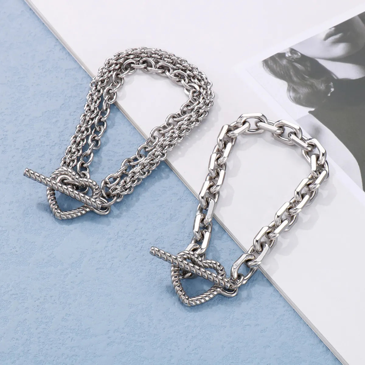 Simple Style Heart Shape Titanium Steel Toggle Bracelets