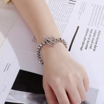 Simple Style Heart Shape Titanium Steel Toggle Bracelets