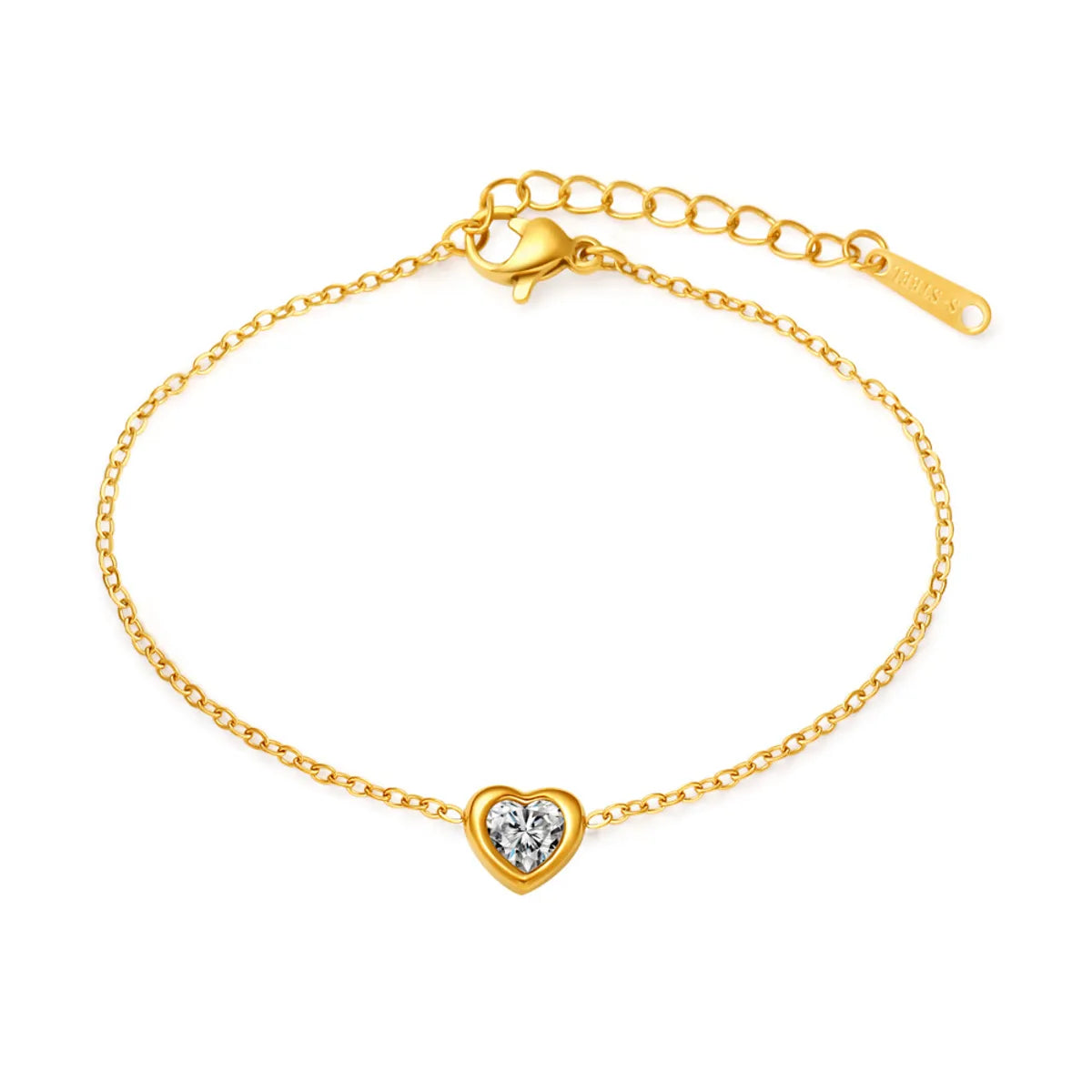 Simple Style Heart Shape Titanium Steel Zircon Bracelets In Bulk