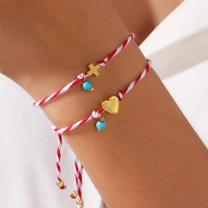 Simple Style Heart Shape Turquoise Polyester Copper Wholesale Bracelets