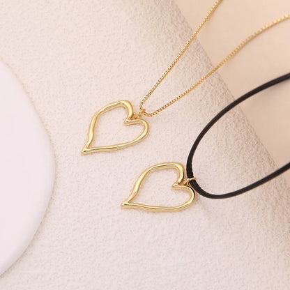 Simple Style Heart Shape Wax Rope Copper Plating 18k Gold Plated Women's Pendant Necklace