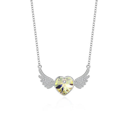 Simple Style Heart Shape Wings Austrian Crystal Sterling Silver Inlaid Zircon Necklace 1 Piece