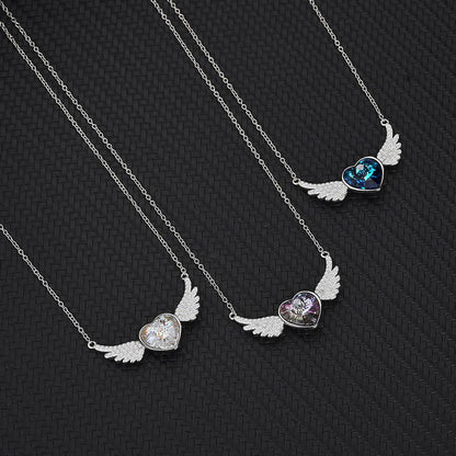 Simple Style Heart Shape Wings Austrian Crystal Sterling Silver Inlaid Zircon Necklace 1 Piece