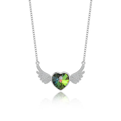 Simple Style Heart Shape Wings Austrian Crystal Sterling Silver Inlaid Zircon Necklace 1 Piece