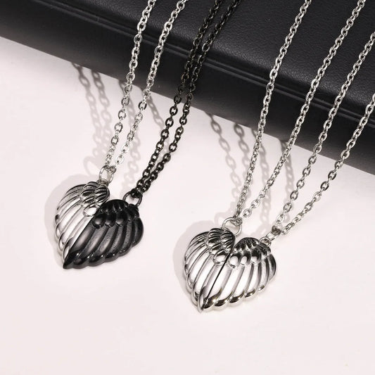 Simple Style Heart Shape Wings Stainless Steel Patchwork Pendant Necklace