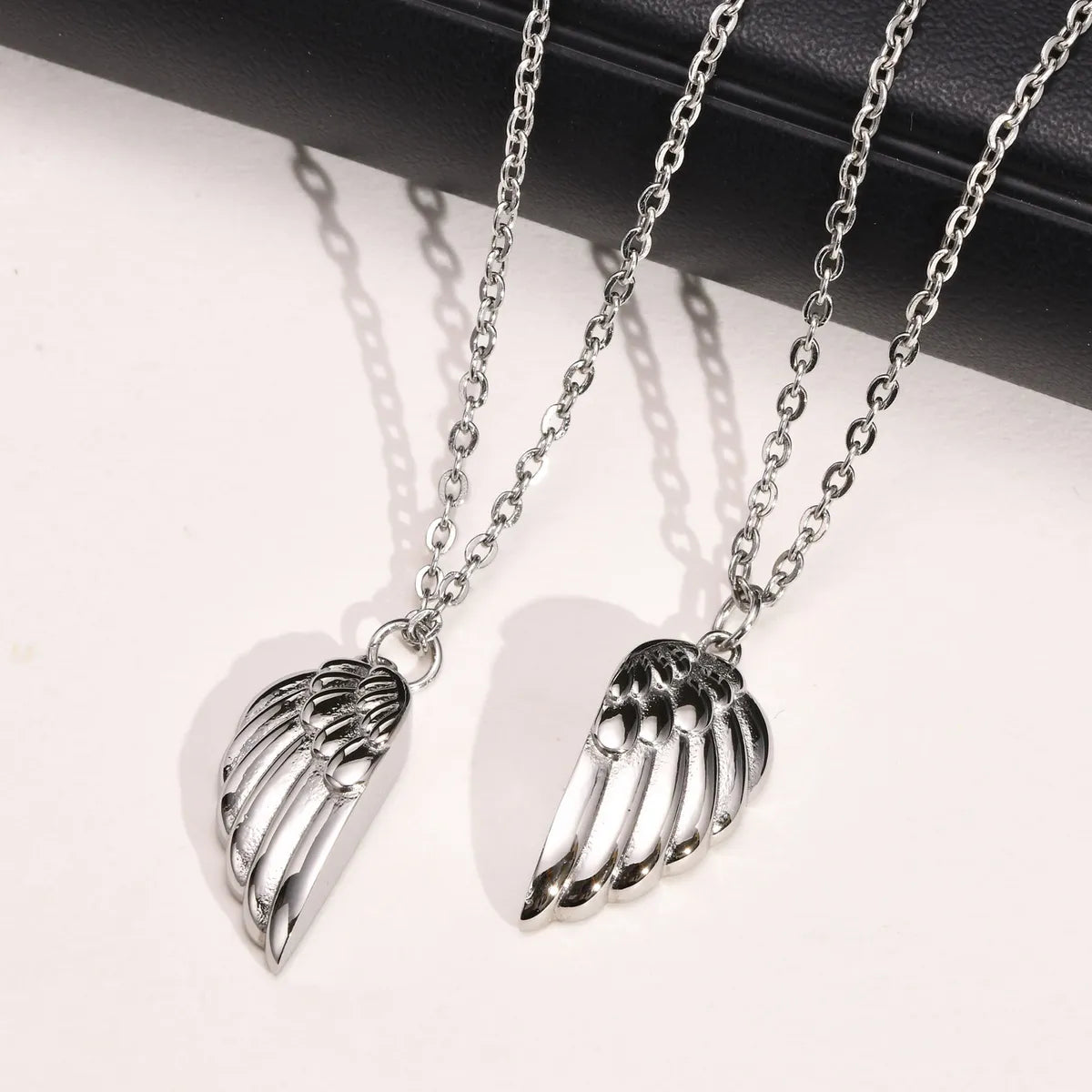 Simple Style Heart Shape Wings Stainless Steel Patchwork Pendant Necklace