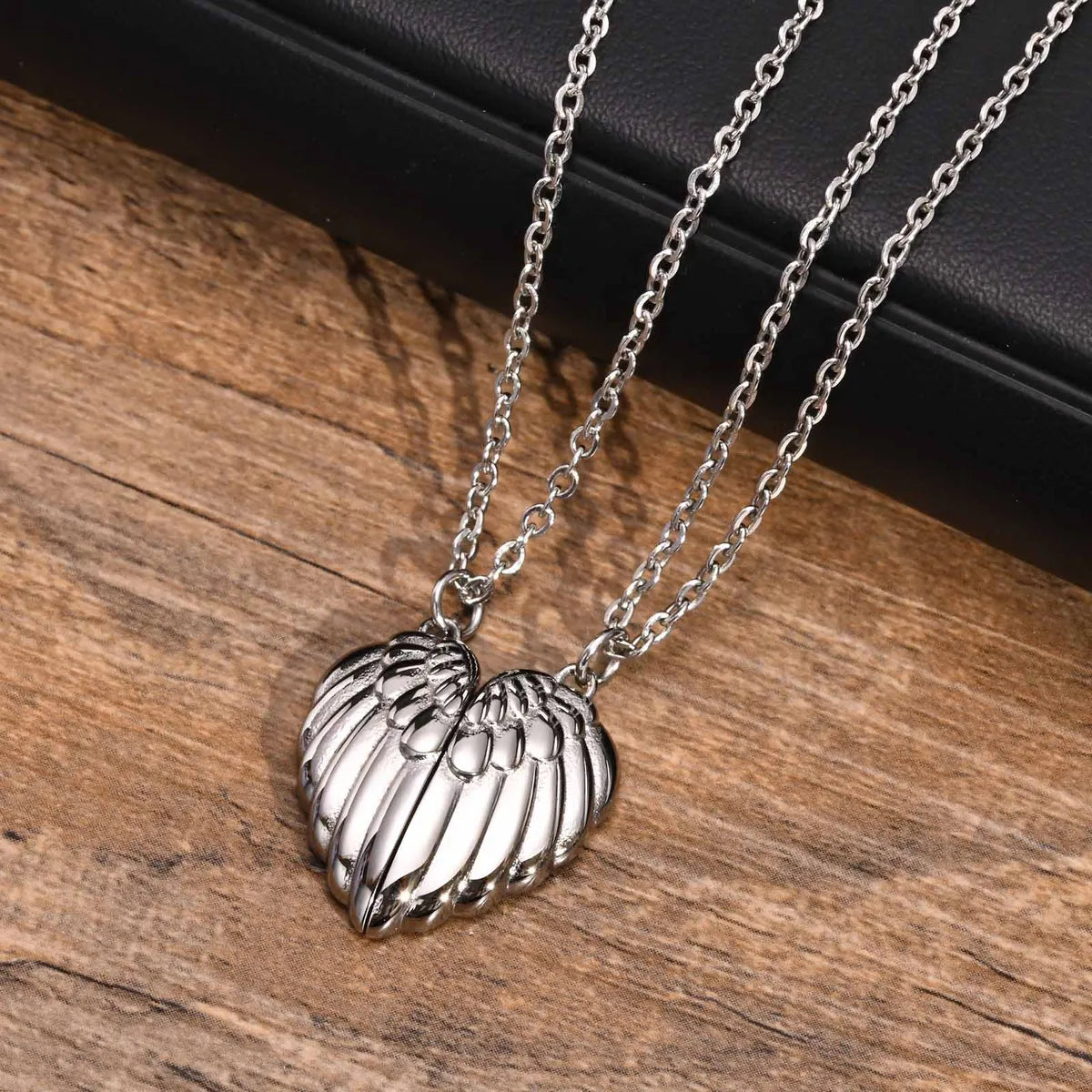 Simple Style Heart Shape Wings Stainless Steel Patchwork Pendant Necklace